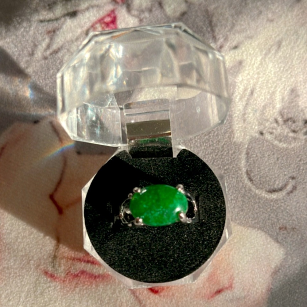 Bloodstone dark green hand crafted ring size 18UK and 8US silver hardware